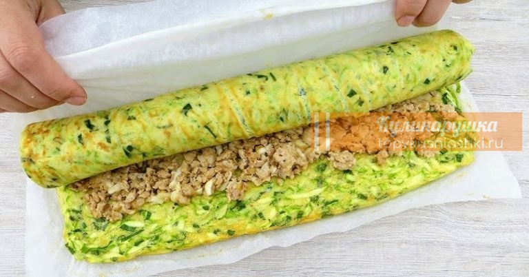 Обалденный кабачковый рулет с изобилием куриного фарша: проще и вкуснее оладий