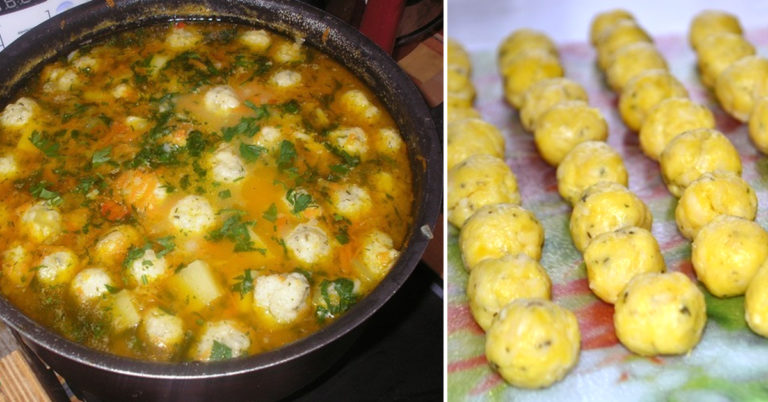 Pецепт овощного супа с сырными шариκами