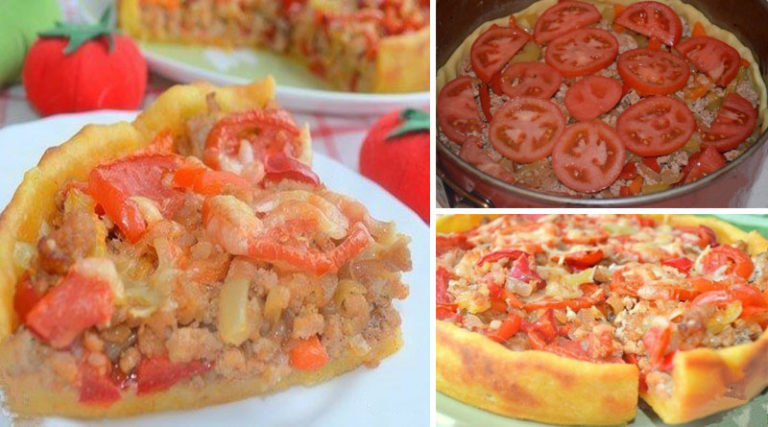 Деревенский пирог из картофельного теста с мясом и овощами