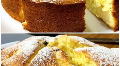 Простой в приготовлении, но очень вкусный бисквитный пирог с фруктами