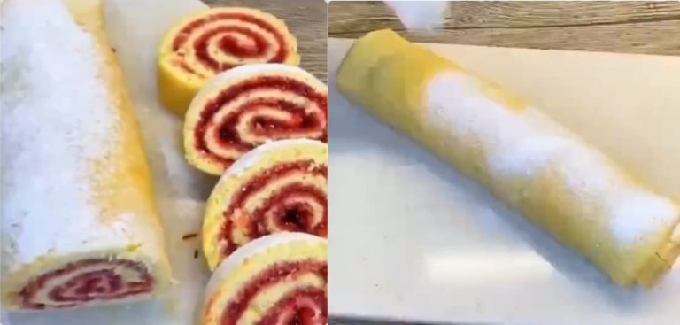 Быстрый десертный рулет с вареньем 