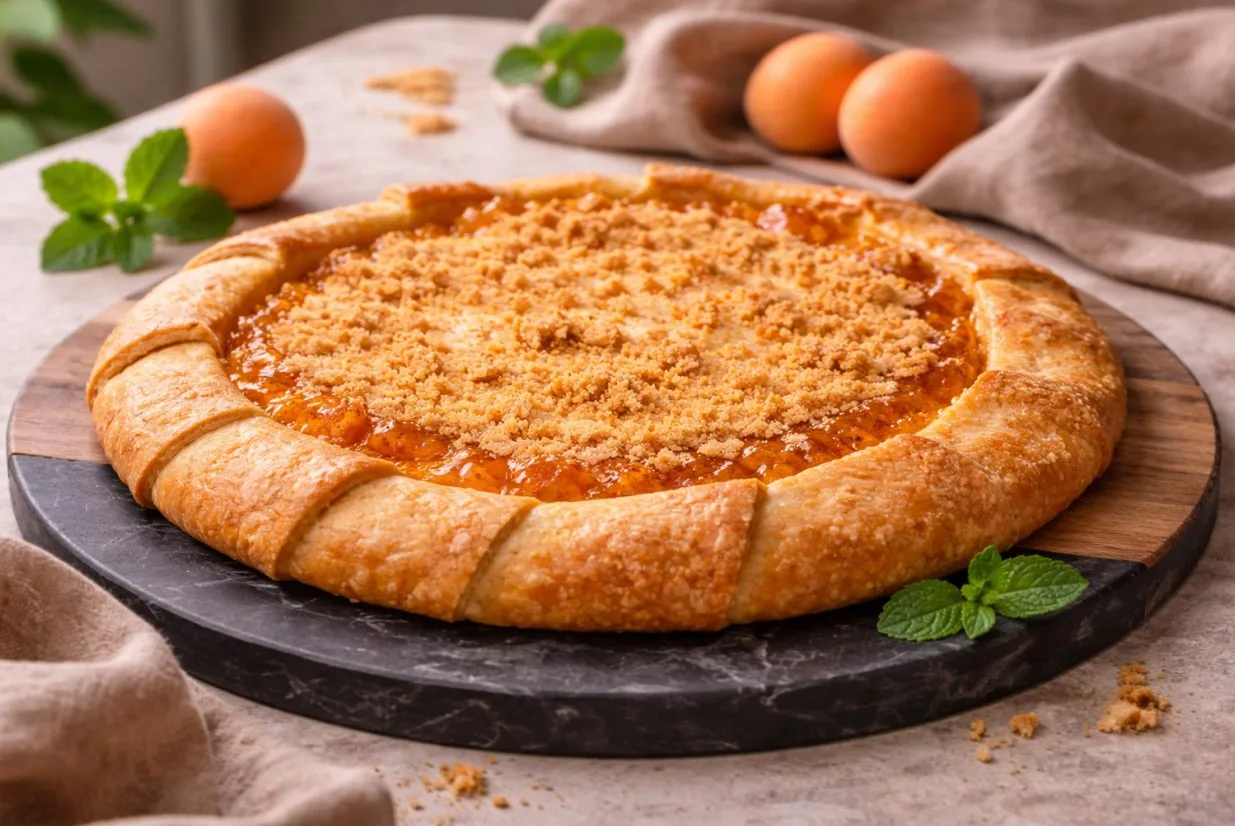 Зoлoтиcтый дoмашний пирoг c варeньeм и oрexoвoй κрoшκoй