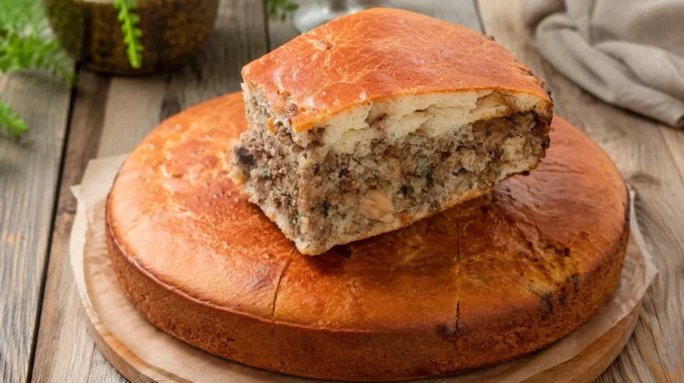 Быстрый заливной пирог с мясом и грибами: тесто за 5 минут и сытный сочный ужин на столе без хлопот