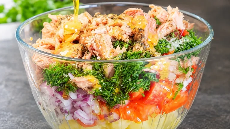 Сложные продукты не нужны: готовлю потрясающий вкусный салат с картофелем и тунцом за 5 минут